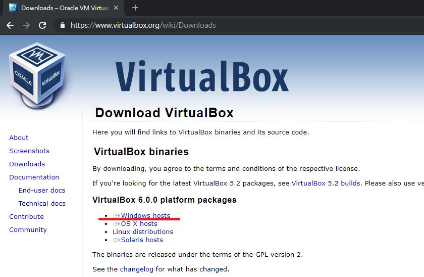 VirtualBox 下載頁