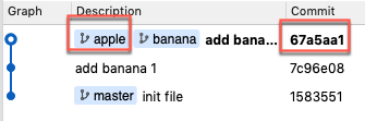 apple 和 banana 的分支，在同一個 commit