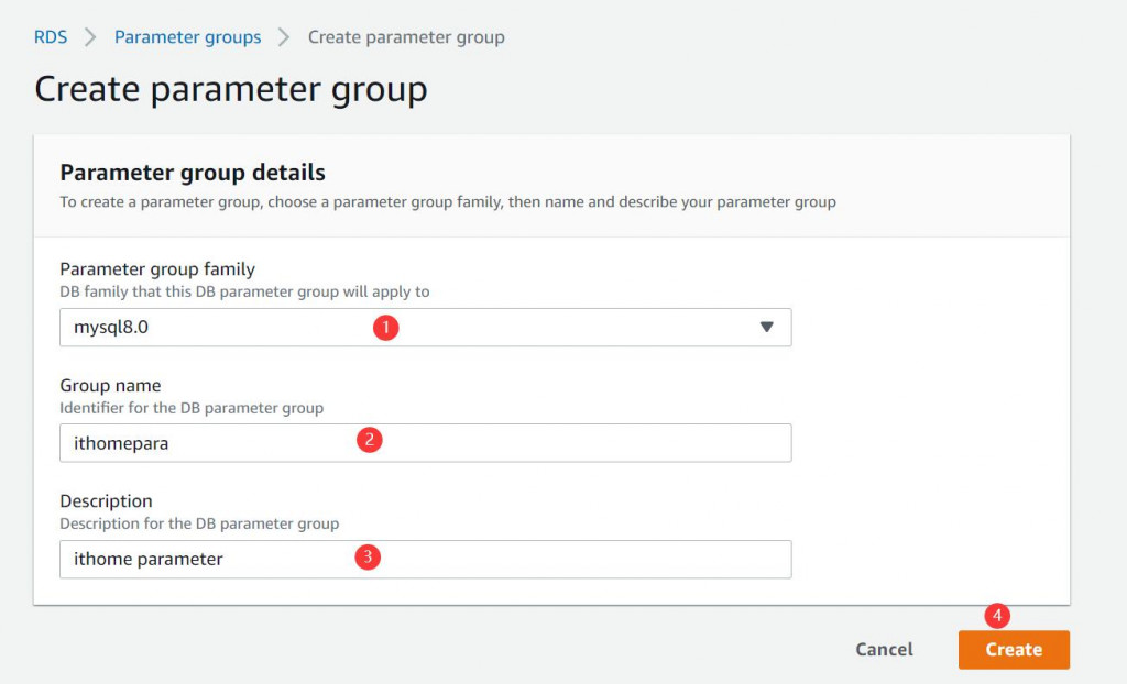 新增 Parameter group