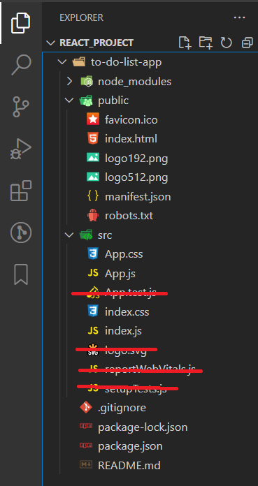 create_react_app_to_do_list_project_directory_structure_delete_unused