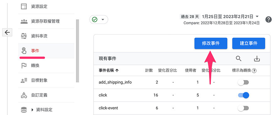 GA4 教學 ( Google Analytics 4 ) - 修改與建立事件 - 開始修改事件