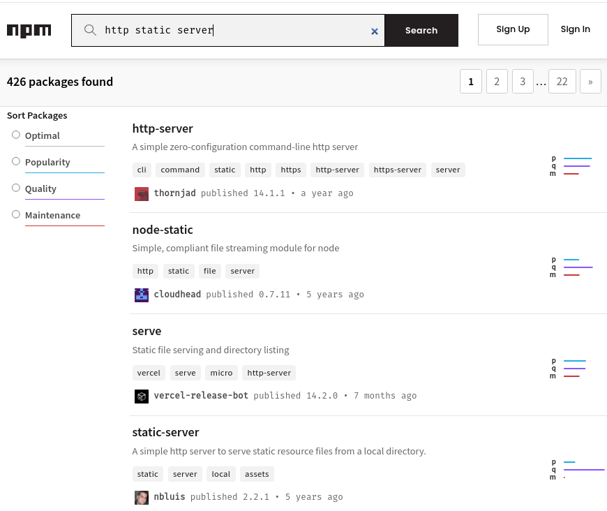 npm search http server result