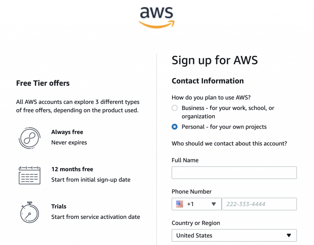 AWS sign up phone