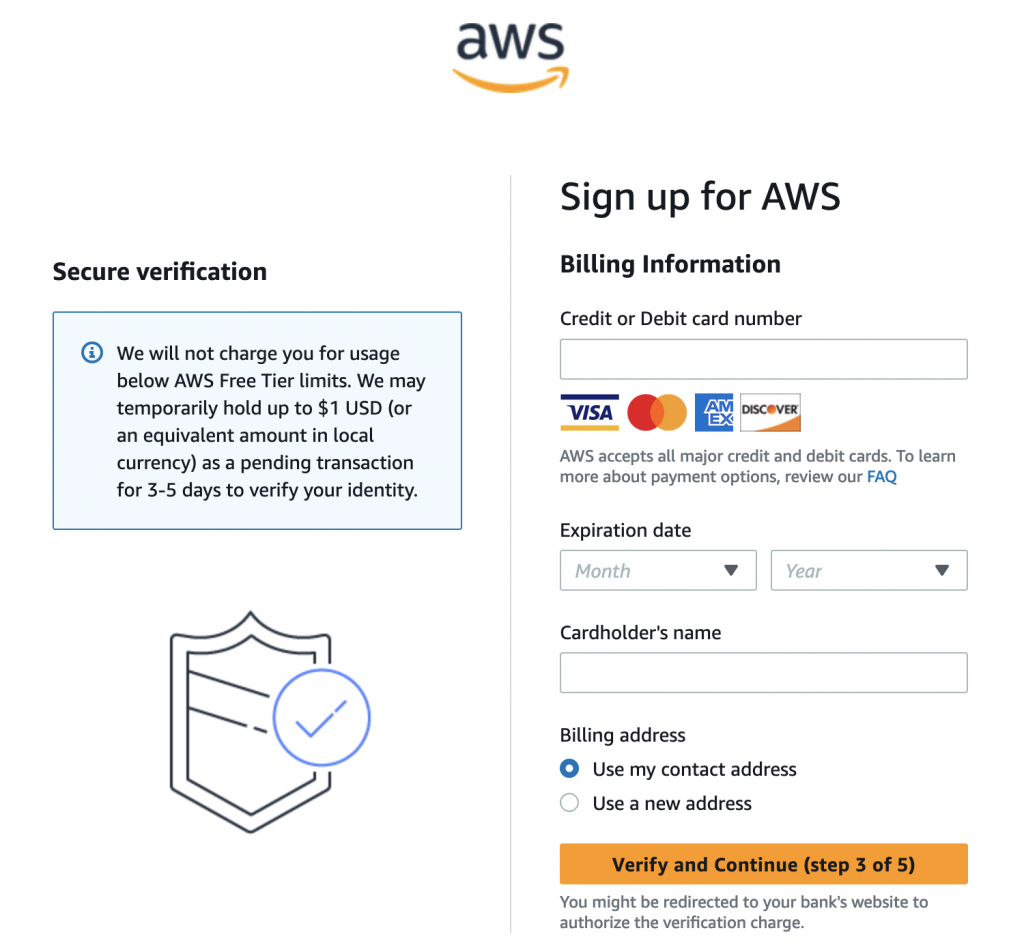 AWS sign up payment