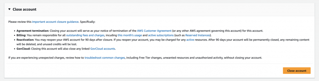 AWS Close Account