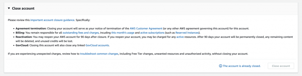 AWS Account Closed