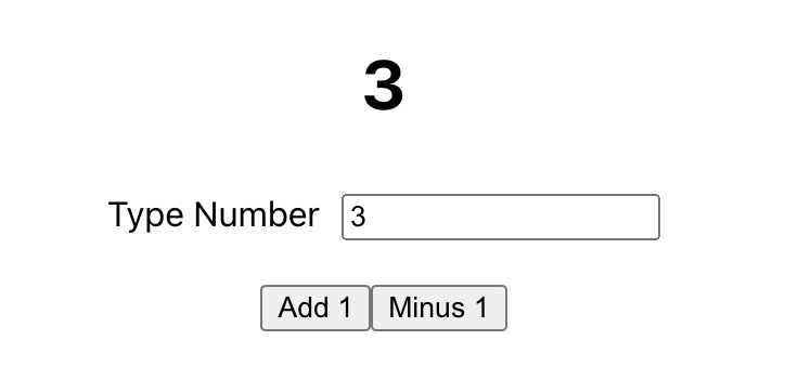 畫面上包含四個 Element：兩個按鈕，一個輸入框，一個顯示數字的 heading。