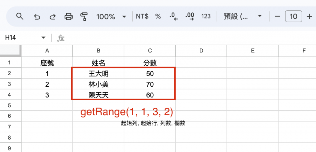 Google sheet get range