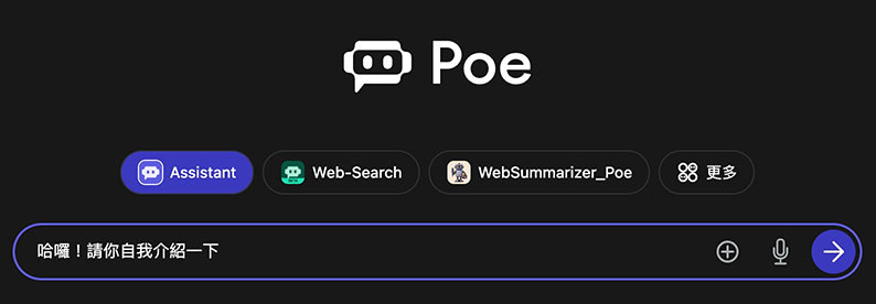 Poe 教學 - 開始使用 Poe ( Poe AI、Poe.com ) - 在輸入欄位輸入一段文字