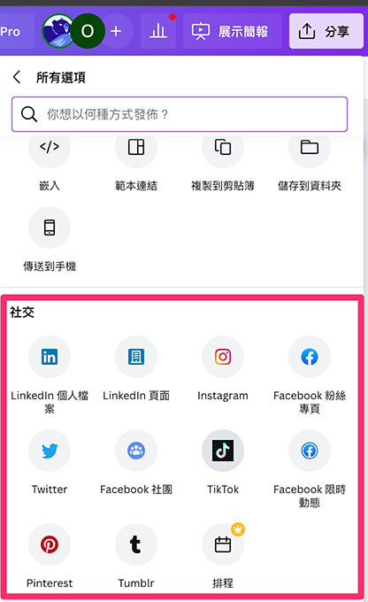 Canva 教學 - 分享簡報 - 社交分享