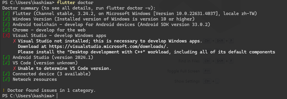 cmd with flutter doctor