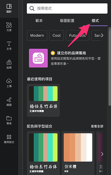 Canva 教學 - 設計介面 ( 設計功能總覽 ) - 樣式