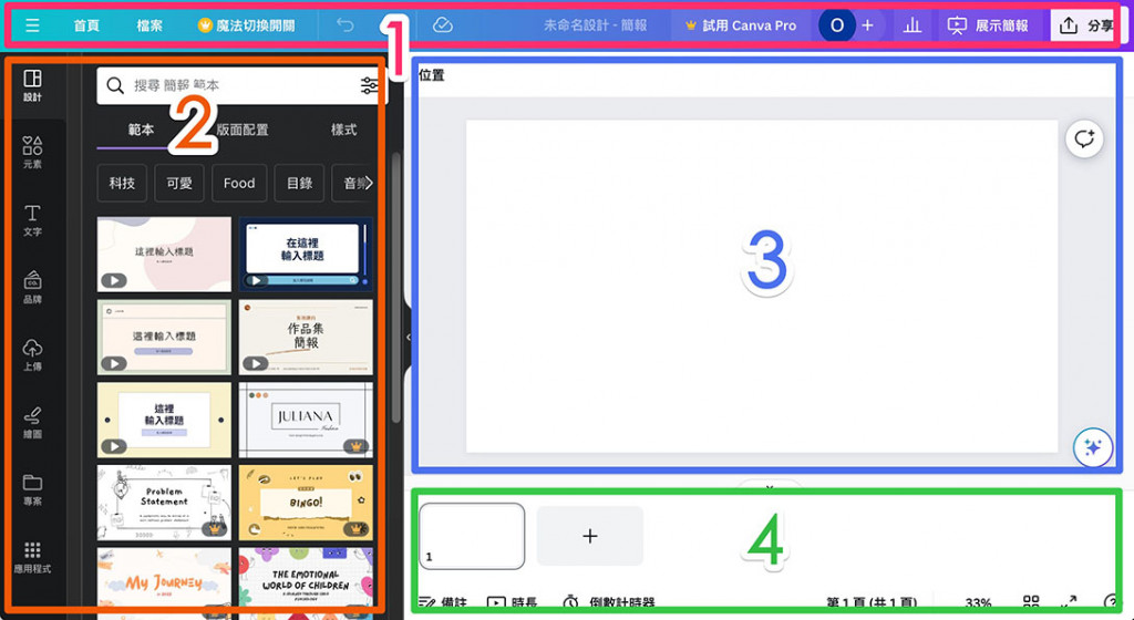 Canva 教學 - 設計介面 ( 共用功能 ) - Canva 的設計介面