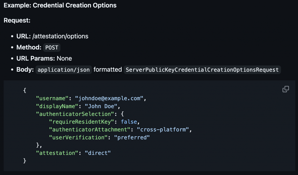 Credential Creation Options