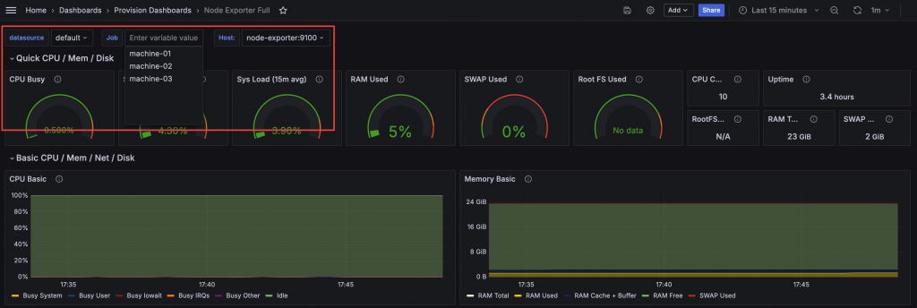 Node Exporter Dashboard Options