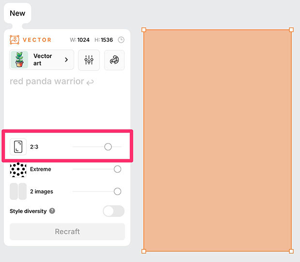 Recraft 教學 - 產生向量圖 Vector image - 調整產生圖片區域的長寬比例