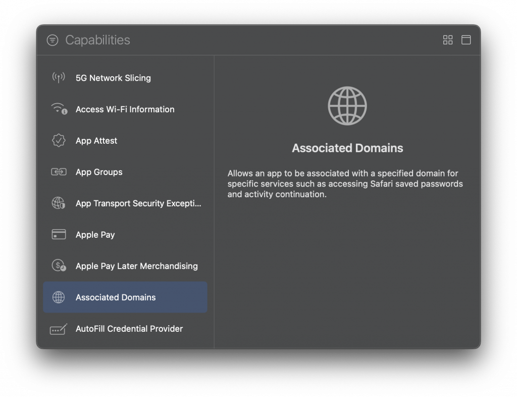 新增 Associated Domains Capability