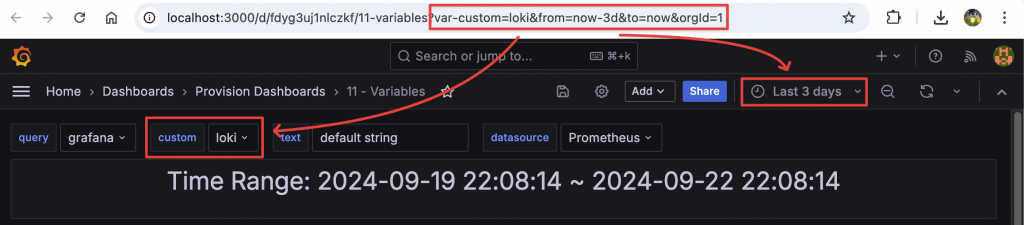 Dashboard URL variables