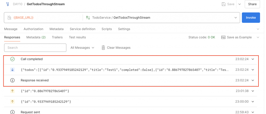 gRPC Transporter Test Client Streaming RPC Result1