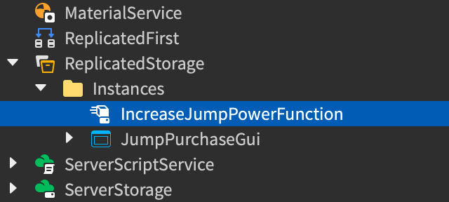 Explorer 中放在 ReplicatedStorage 的升級用 RemoteFunction。
