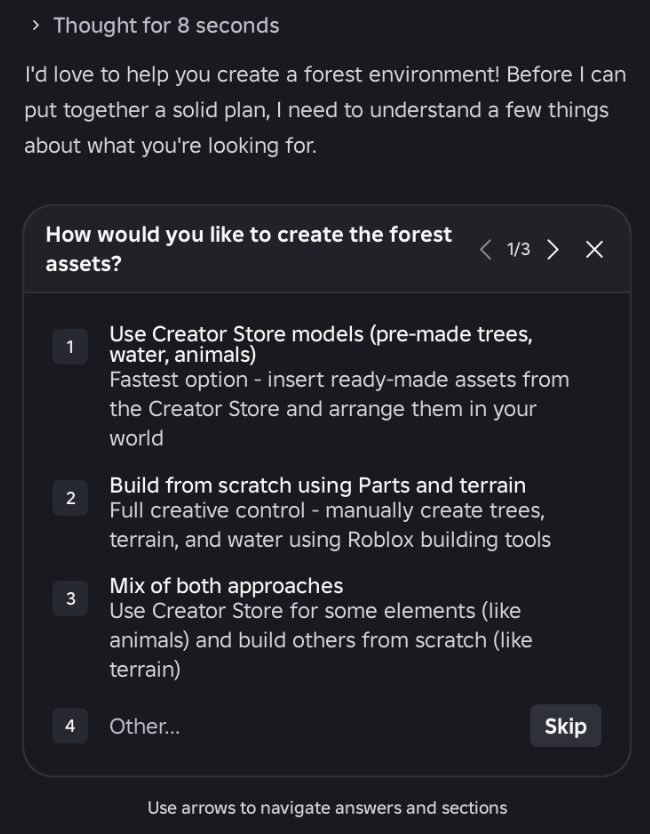 Roblox Studio Assistant 的 Planning Mode 畫面。