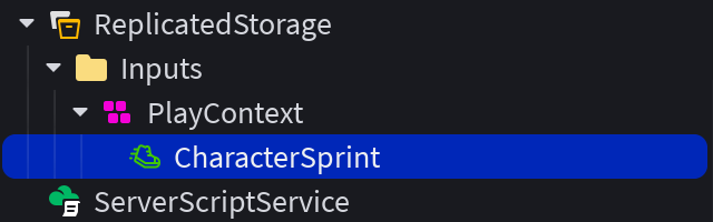 ReplicatedStorage 的 InputContext 內建立名為 CharacterSprint 的 InputAction。