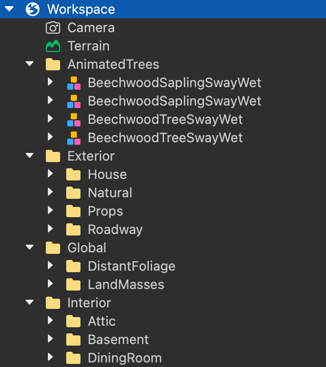Explorer 中用 Folder 將 Workspace 物件依責任整理成清楚結構。