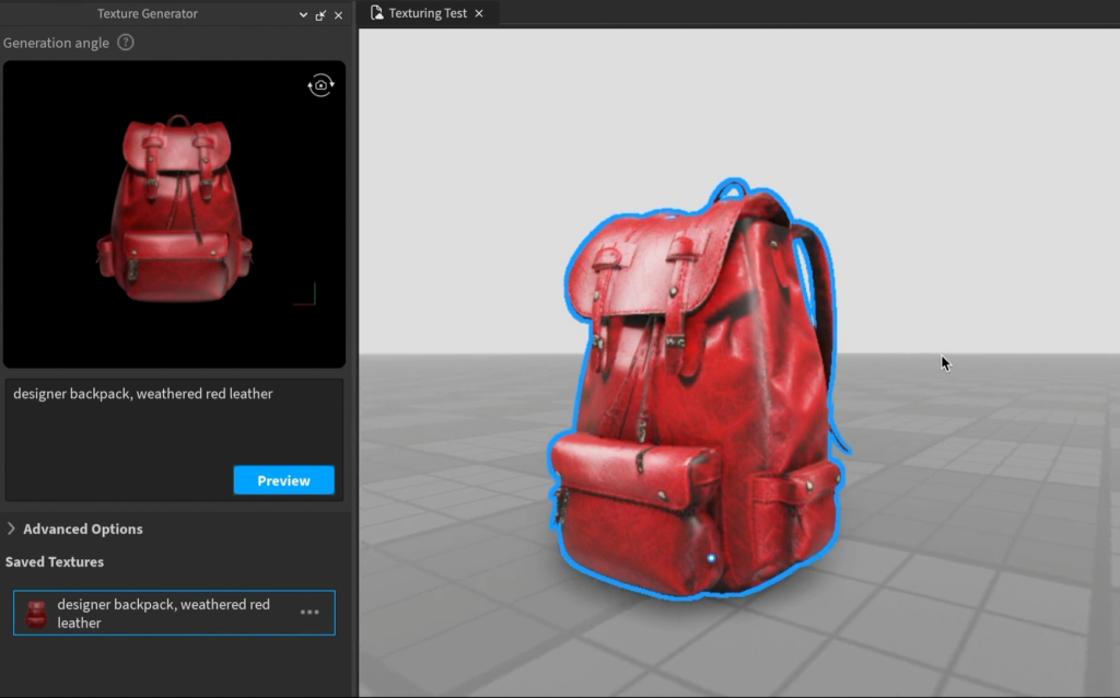 AI 產生貼圖並預覽於 3D 物件。