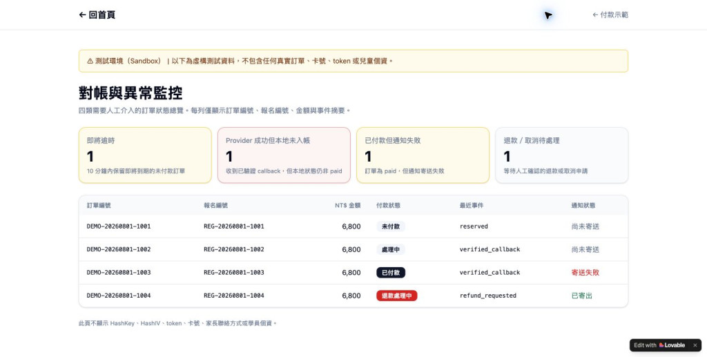 付款對帳與異常監控後台