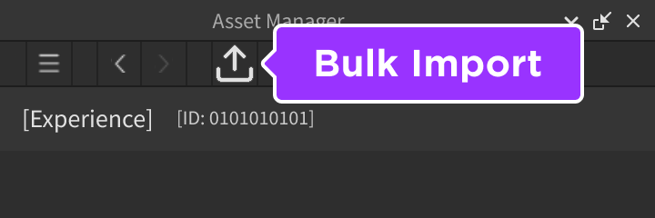 Asset Manager 中用來批次匯入圖片等資產的 Import 按鈕。
