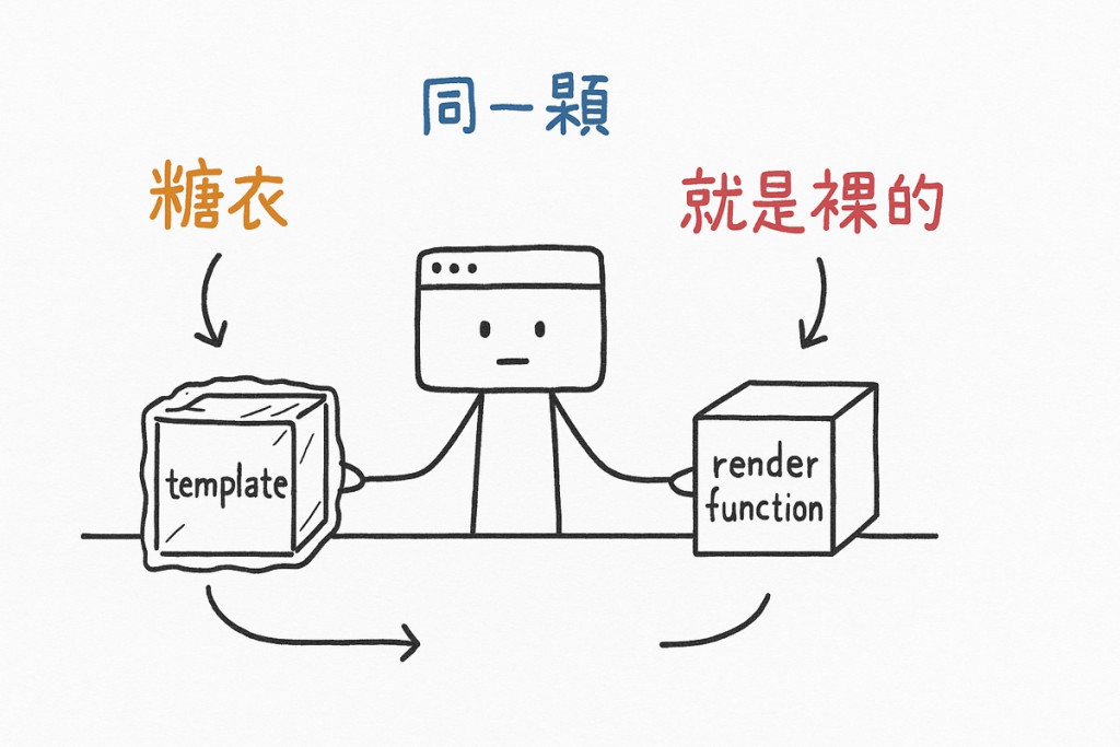 窗仔把同一顆 render function 方塊，一邊裹糖衣一邊直接交出