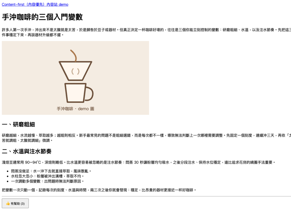 Astro 內容站的 demo：文章是靜態 HTML，只有結尾那顆按鈕是 Vue 島，點了會累加次數