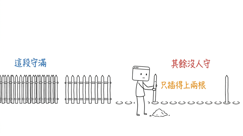 同一份合約，第一段圍得滿滿的，第三段我只插得上兩根