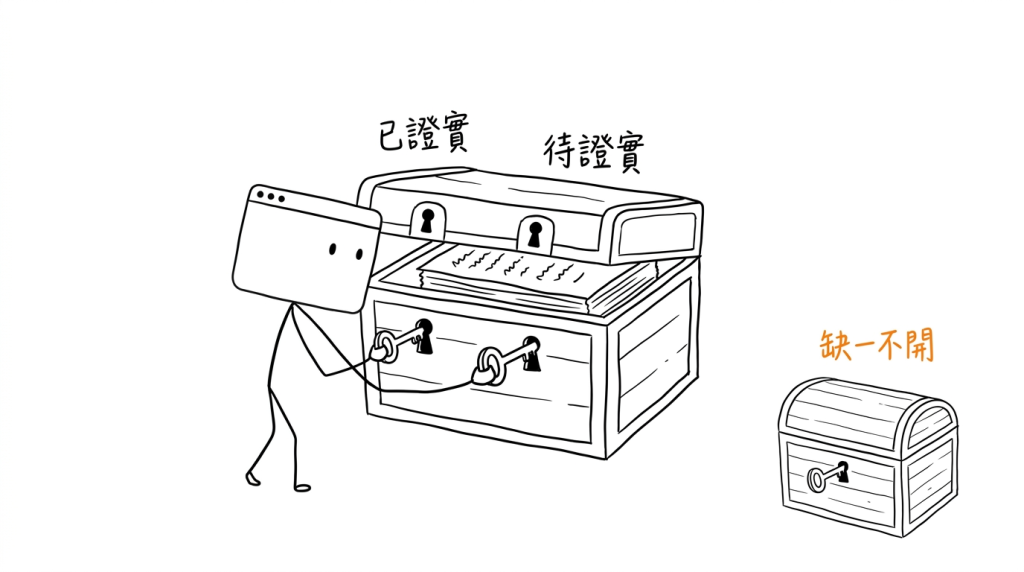 我兩手各插一把鑰匙，少轉一把這道鎖就不開