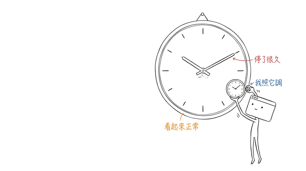 我踮著腳,拿還在走的錶去對那個早就停掉的鐘