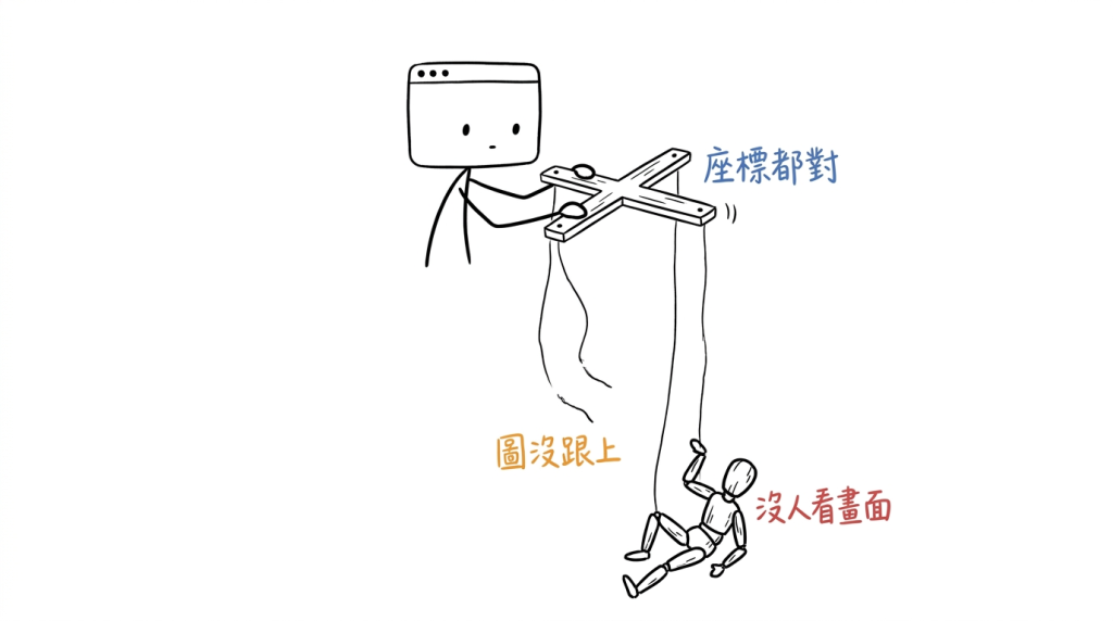 我手上的桿子擺得很標準，只是下面那個早就不跟了