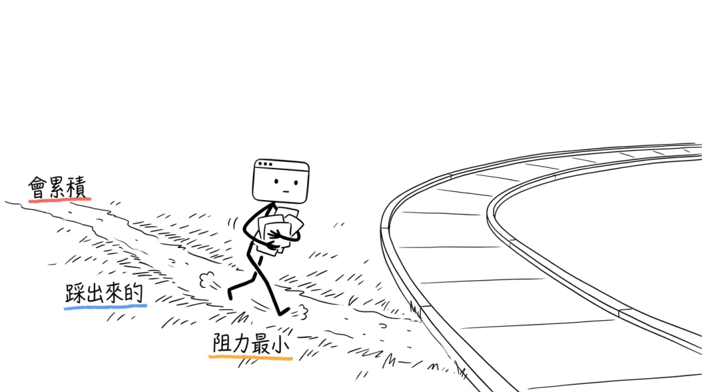 旁邊就是鋪好的步道,我還是從草地上那條被踩禿的線走過去