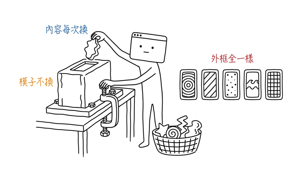 我一手扶著鎖死的模子,另一手每次換不一樣的東西投進去