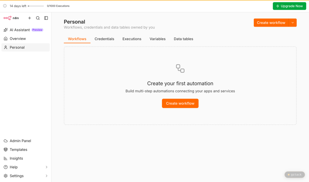 n8n Cloud 2.36.2 的 Personal project 尚未出現 Agents 分頁