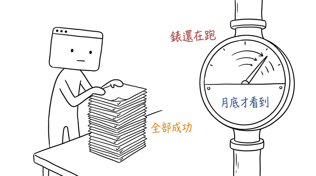 我背後那個錶一直在跑，而我手上這疊單子每一張都印著勾