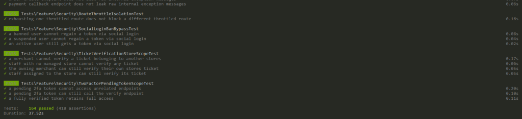 php artisan test 執行結果的終端機截圖