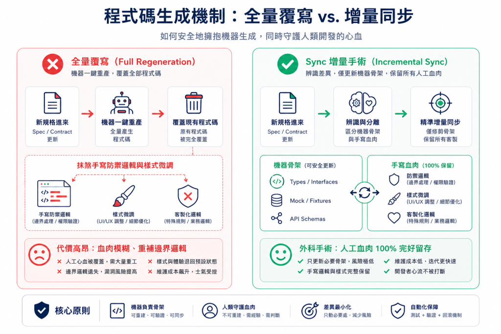 程式碼生成：全量覆寫 vs 增量同步