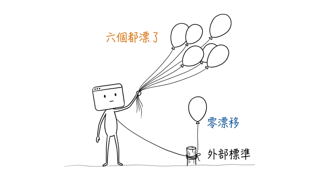 我一手抓著六條被風吹歪的線，另一條線綁在地上的木樁