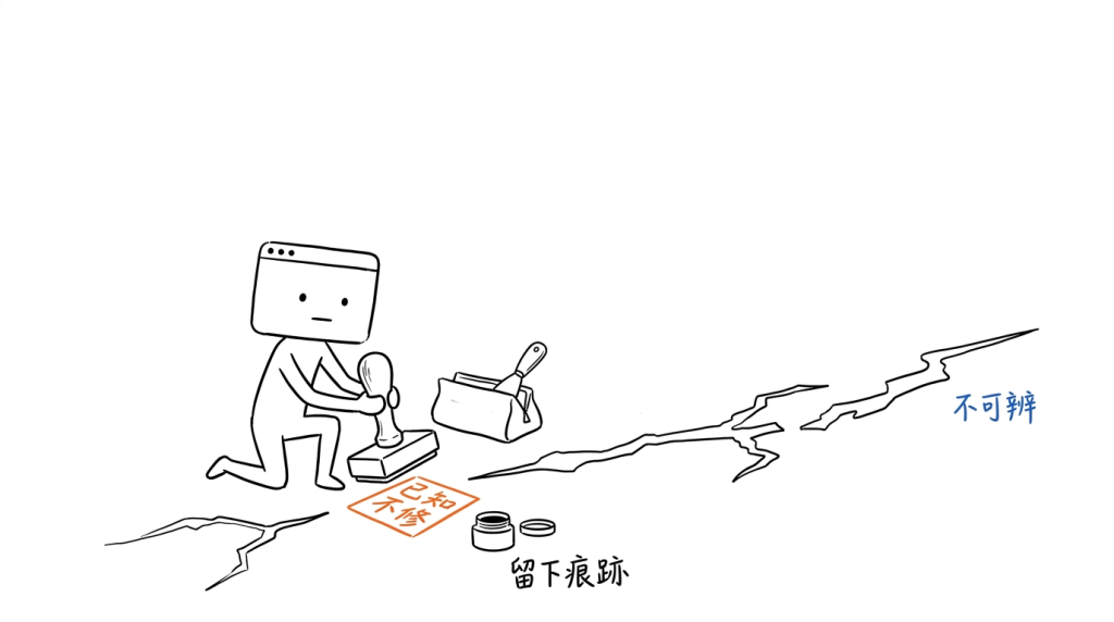 我沒去補地上那道細縫，而是蹲下來在旁邊蓋一個章