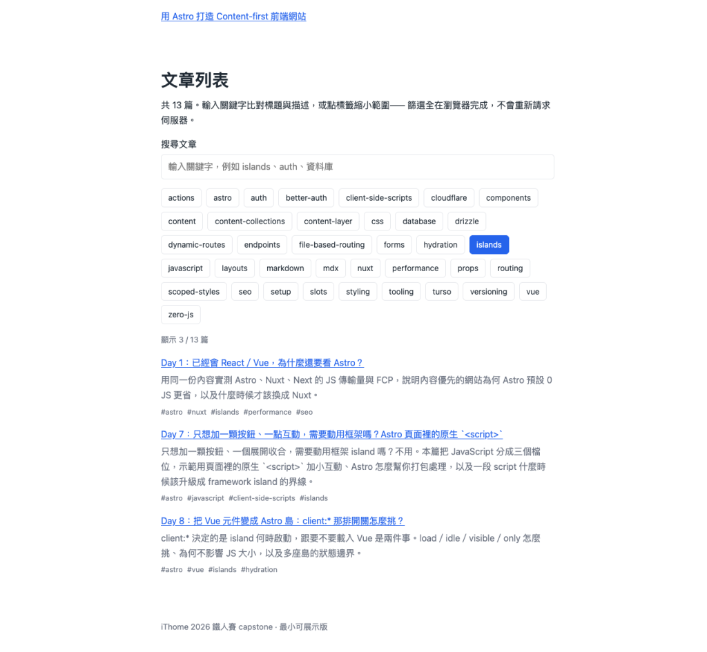點選 islands 標籤後顯示 3 / 13 篇