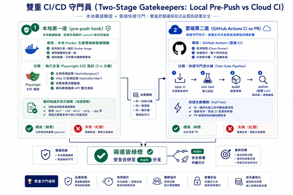 雙重 CI/CD 守門員架構圖