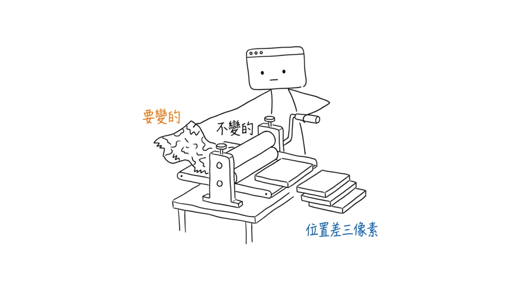 我一手轉軋輥，每次餵進去的花色都不一樣，壓出來的形狀完全一樣