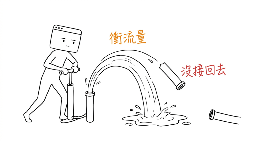 我拼命幫一截沒接回去的水管加壓
