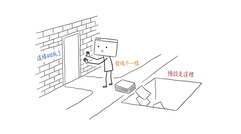 我摸得到那面牆,摸不到門;那疊東西已經有一半滑進右邊的洞