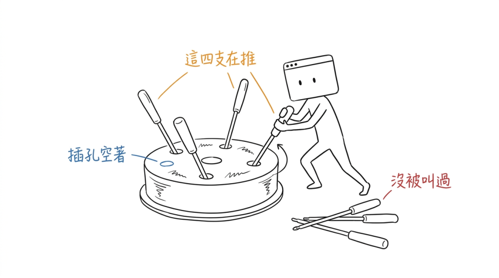 盤上這四支我推得動,腳邊那幾支的握把到現在還是新的